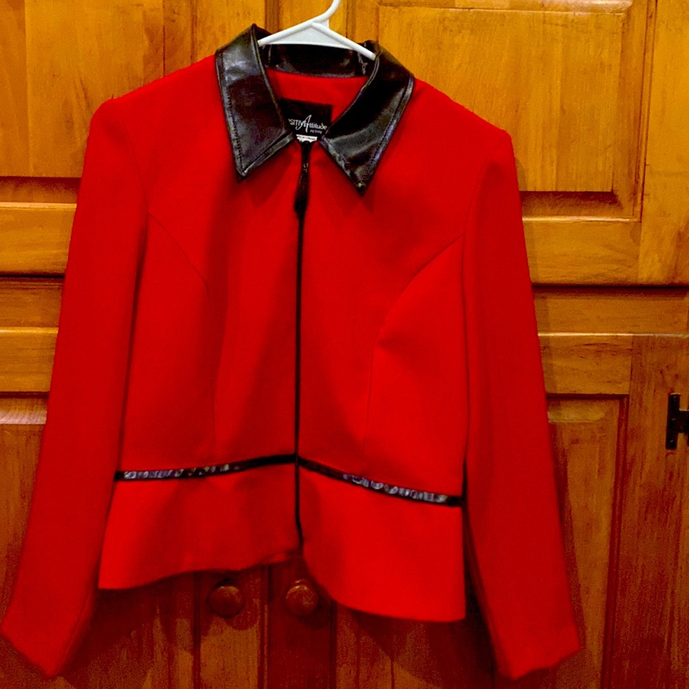 Red, Positive Attitude petite office zip jacket small